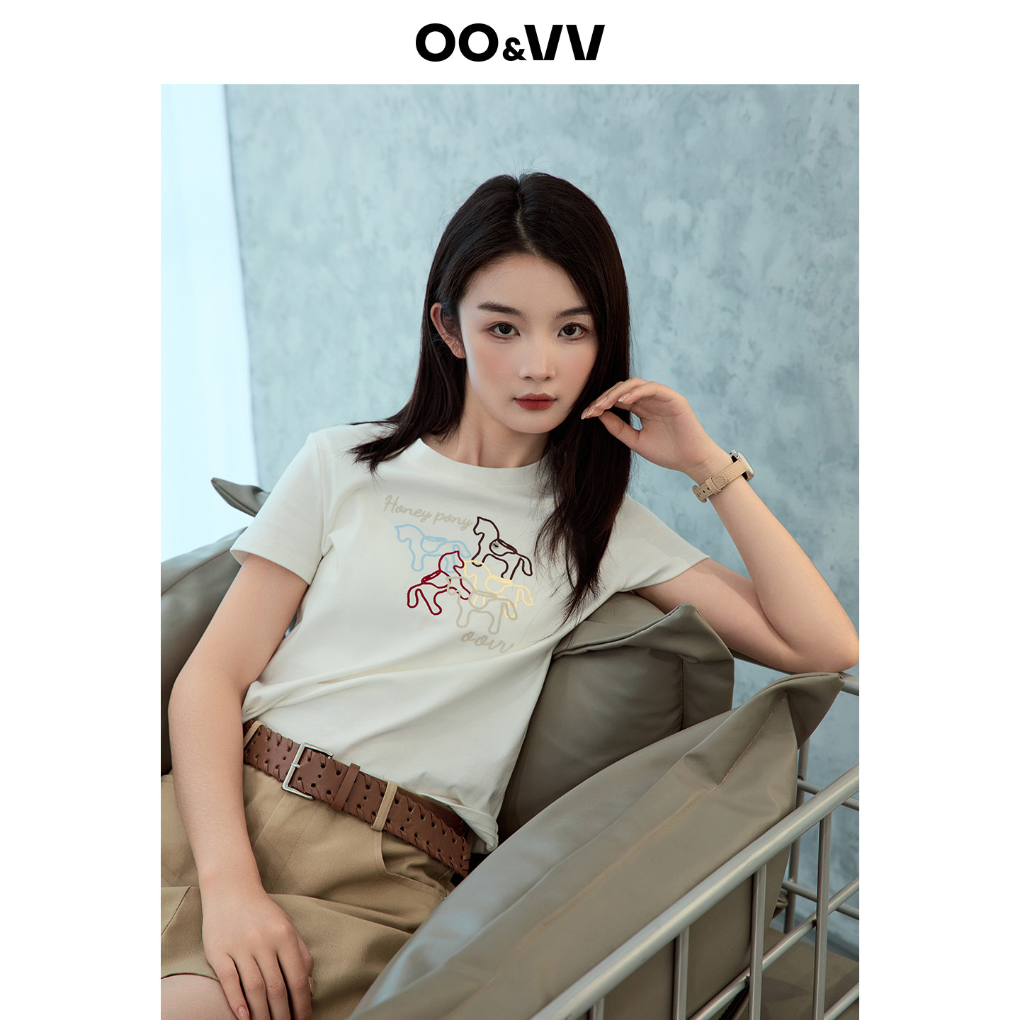 oo&vv减龄白色短袖T恤女2026夏季简约彩色小马印花上衣轻熟简约风
