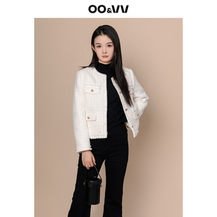 气质百搭圆领粗花呢 时尚 oo&vv小香风羽绒内胆短款 外套女25冬新款
