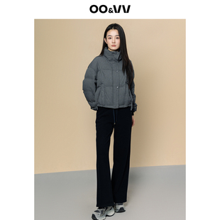 oo&vv简约立领短款羽绒服女灰色米格拼接面包服加厚保暖蓬松外套