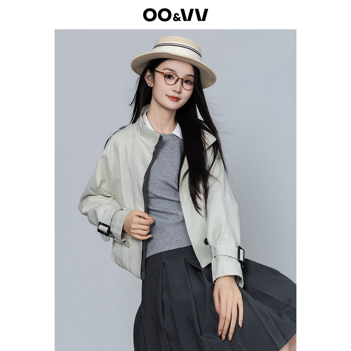 oo&vv都市轻熟风立领落肩短外套女2026春新款甜酷治愈系工装夹克
