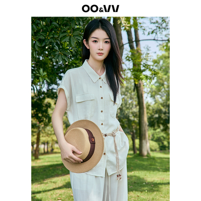 oo&vv极简风翻领短袖衬衫+宽松阔腿裤女2026夏亚麻质感时尚2件套