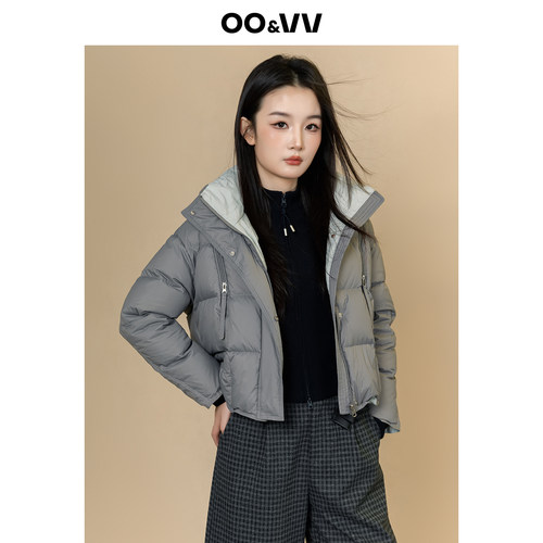 oo&vv连帽立领短款羽绒服女2025冬新款加厚保暖90鸭绒面包服外套