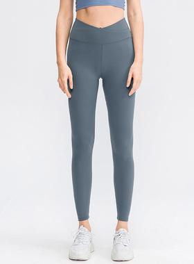 秋冬高腰瑜伽裤女亲肤双面裸感交叉高腰显瘦跑步健身运动裤02329