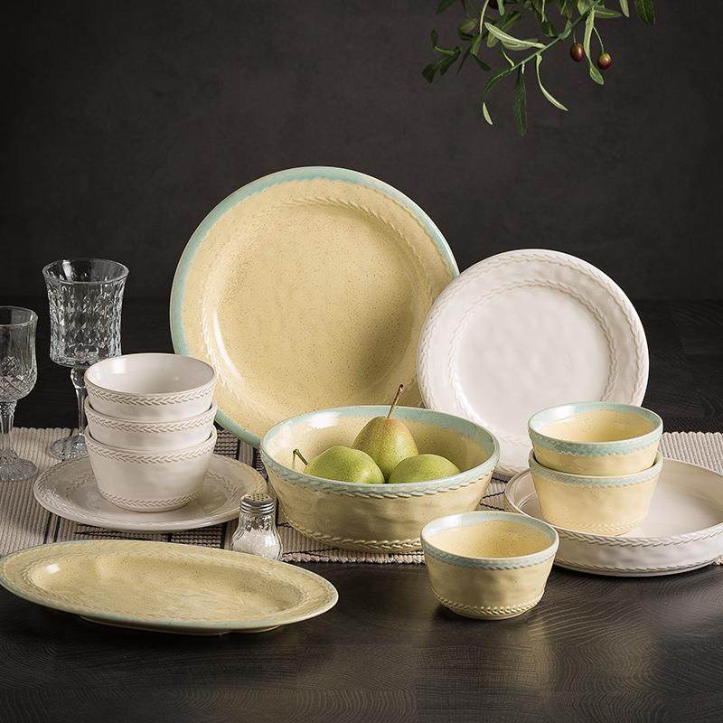 清新陶瓷餐具套装家用2026新款乔迁送礼碗盘釉下彩黄白组合仪式感,餐饮具,餐具瓷器套装,淘宝优惠券,粉丝福利购,淘宝优惠卷