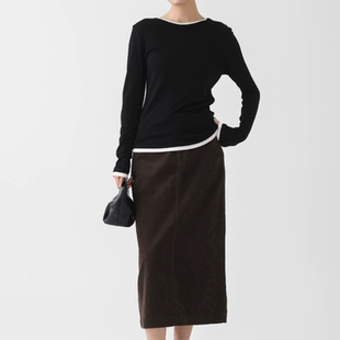 高级感棕色复古灯芯绒半身裙女2025秋冬中长款高腰显瘦精致a字裙