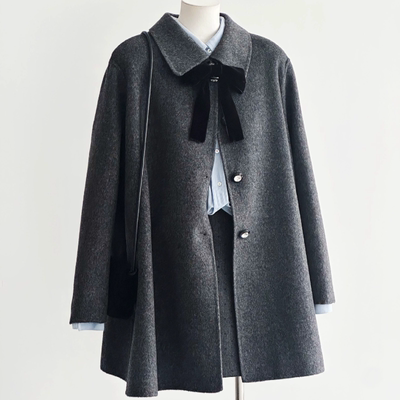 千金风灰色双面羊绒大衣女2025秋冬新款小个子中长款斗篷毛呢外套
