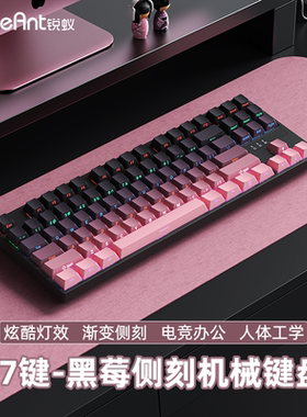 锐蚁A87有线机械键盘87键侧刻黑莓客制化电竞游戏办公热插拔键盘
