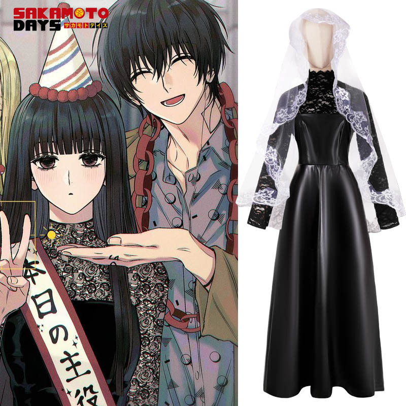 坂本日常cos服漫画版大佛黑色蕾丝连衣裙cosplay二次元动漫服