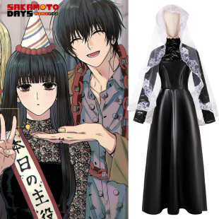 坂本日常cos服漫画版大佛黑色蕾丝连衣裙cosplay二次元动漫服