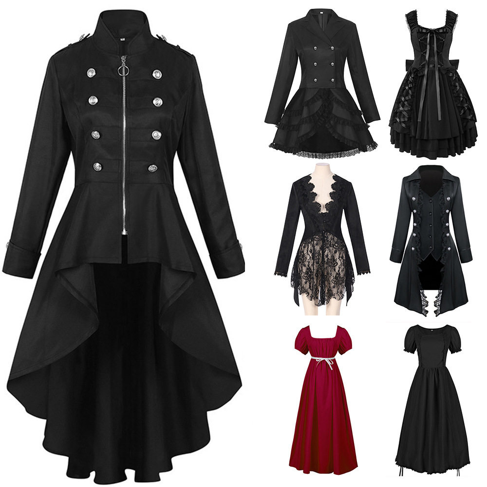 wish亚马逊万圣节哥特式女仆外套大码蕾丝花边大衣服装表演舞台服
