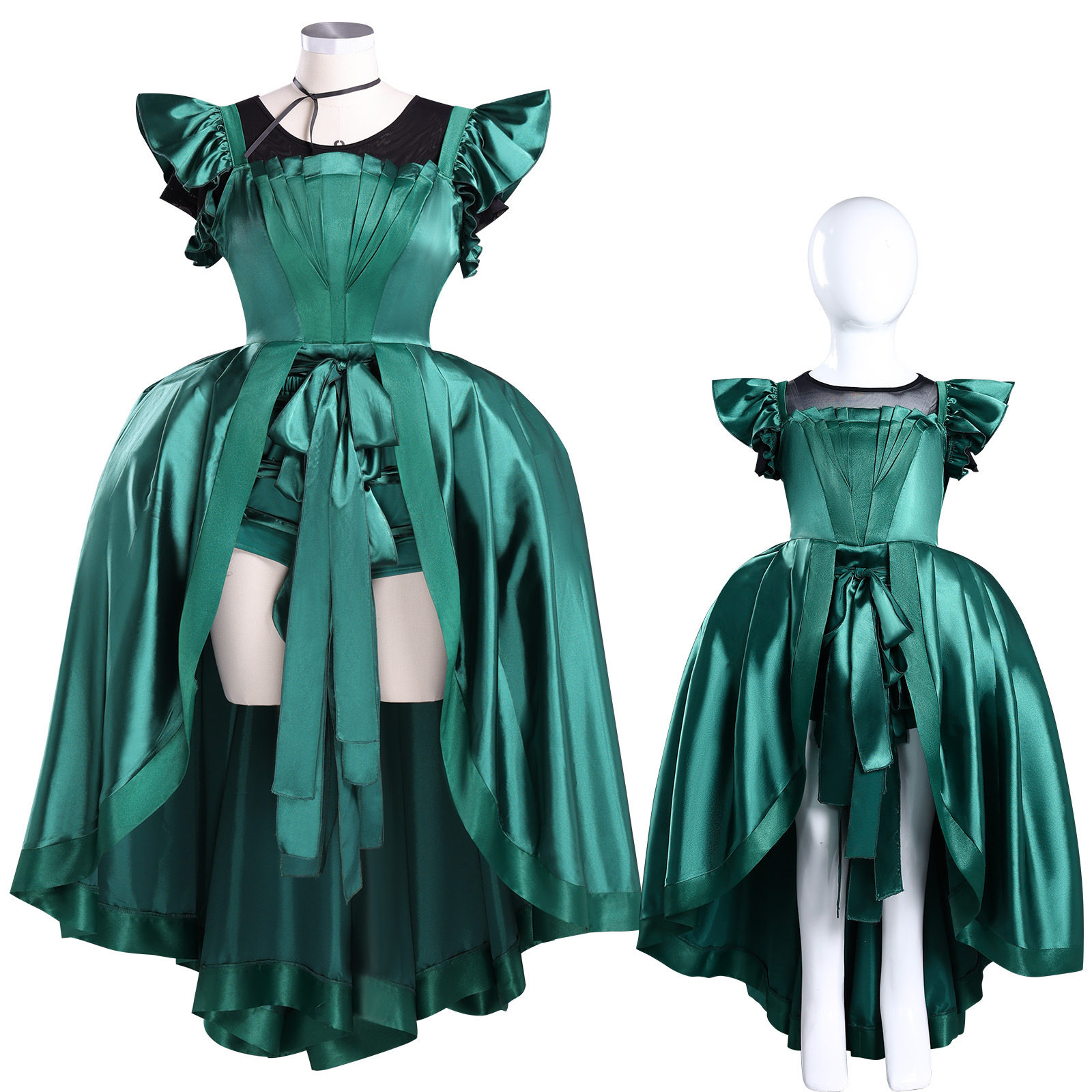 万圣节跨境星期三新款cos服艾格尼丝绿色依妮德杏色礼服裙cosplay