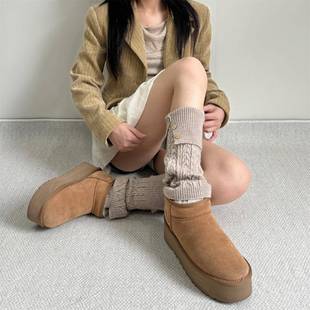 秋冬复古ins麻花设计感纽扣翻边袜套防滑百搭堆堆袜针织保暖腿套
