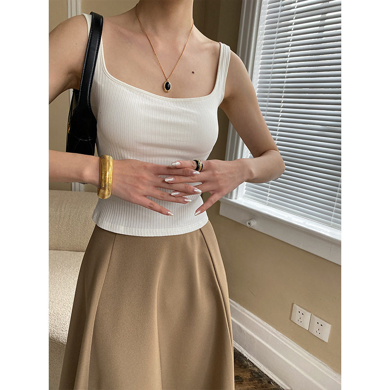 胸垫 法式方领宽肩带遮副乳吊带美背心秋冬