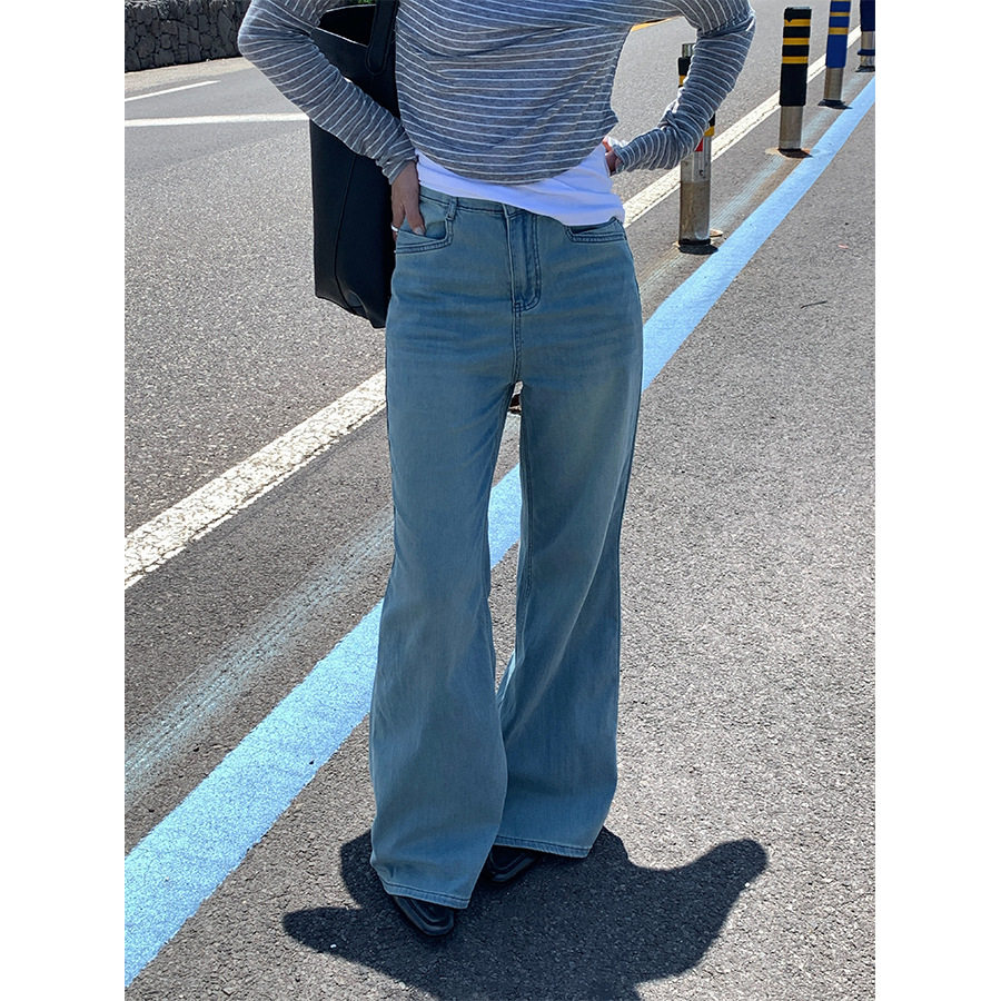 高腰宽松不贴腿微喇牛仔裤女显瘦时髦拖地长裤