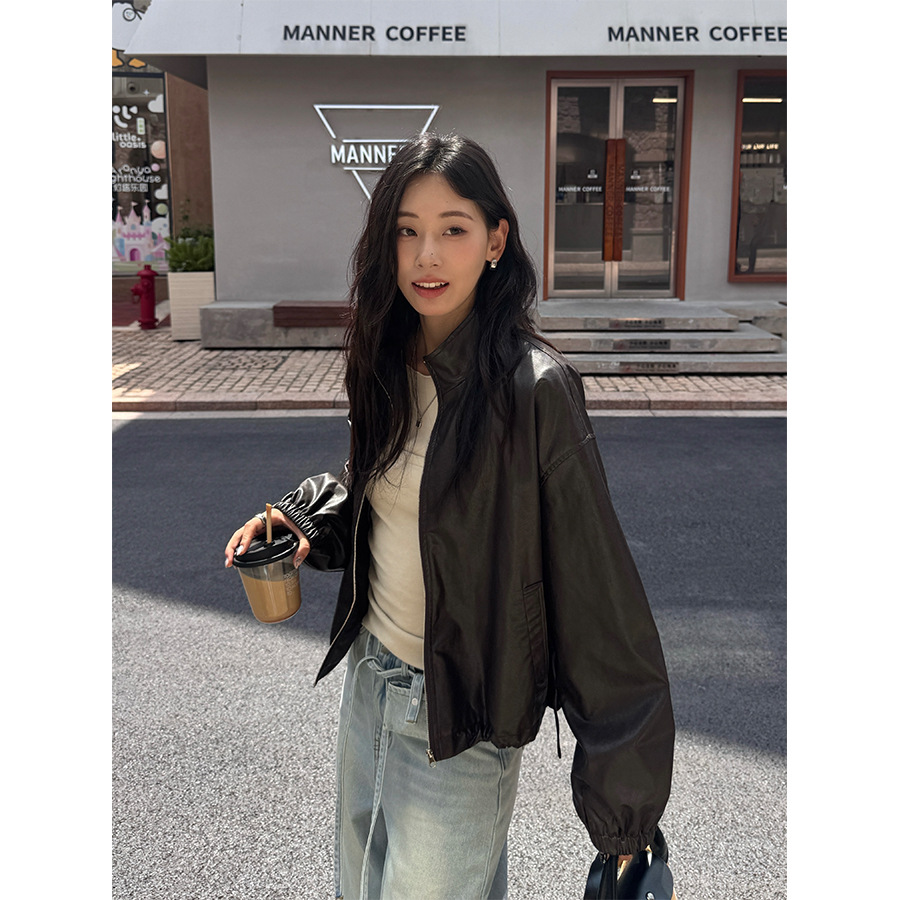韩系超好看皮短外套女早秋小个子短款减龄皮衣夹克