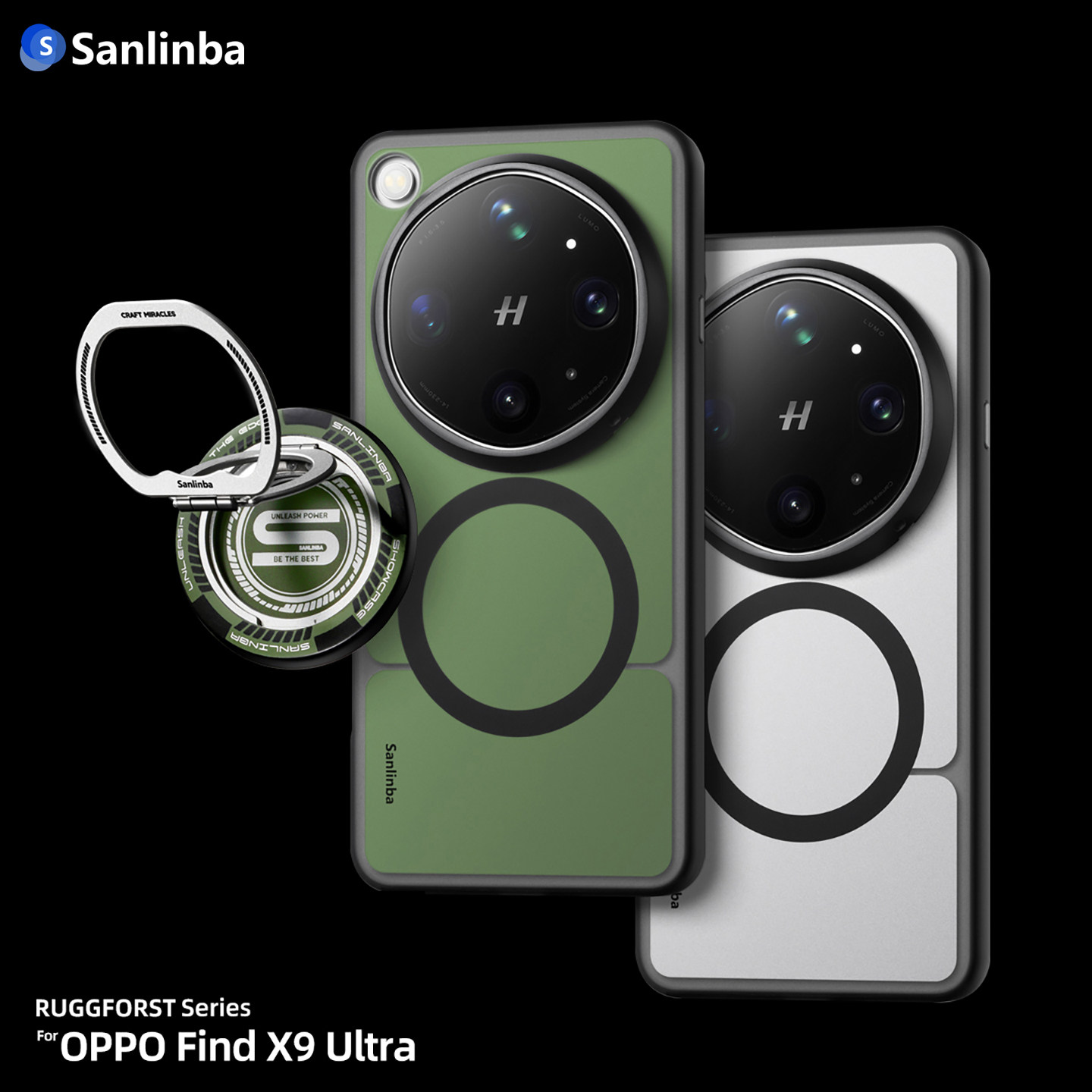 Sanlinba适用OPPOFindX9Ultra新款磁吸手机壳原创X9U全包防摔磨砂保护壳双折叠指环扣铝合金旋转磁吸手机支架