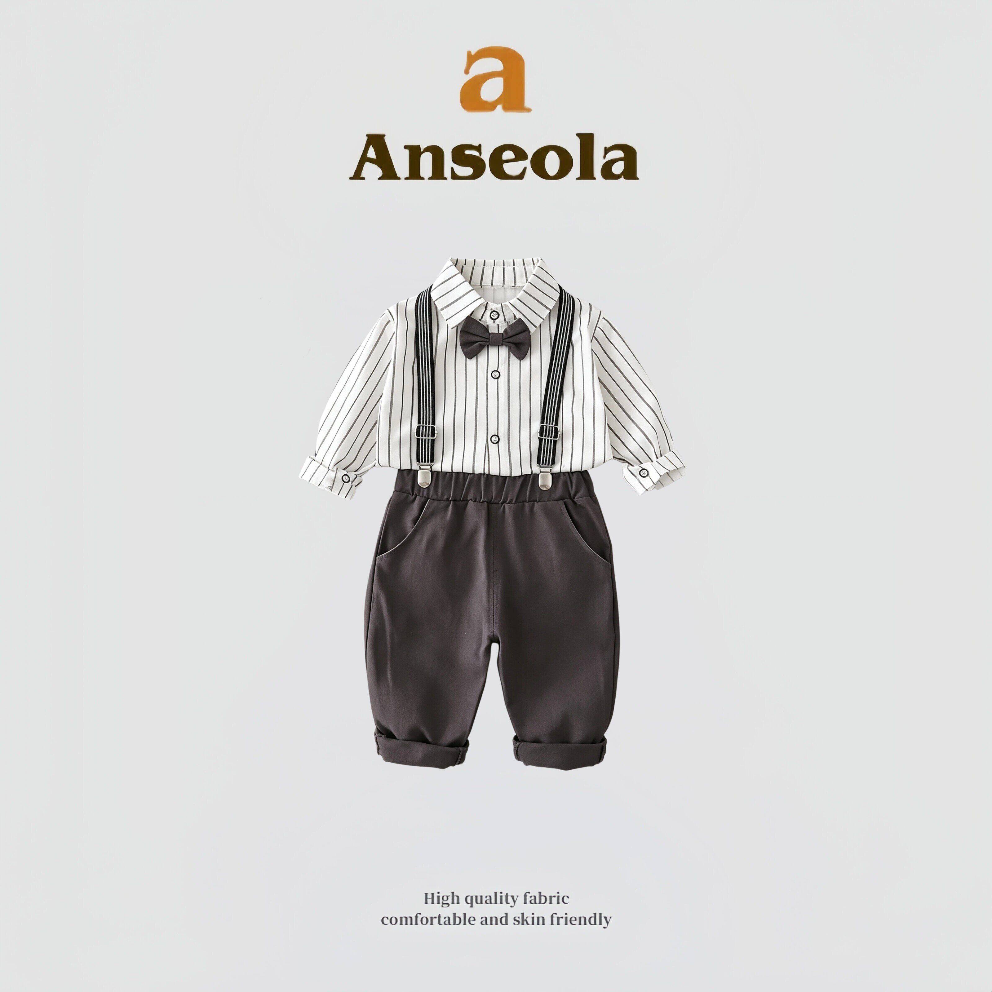 anseola男童春秋衬衫背带
