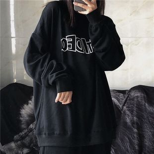 寬松新款 圓領秋季 女女外套印花長袖 字母學生2023衛衣衣服 薄款