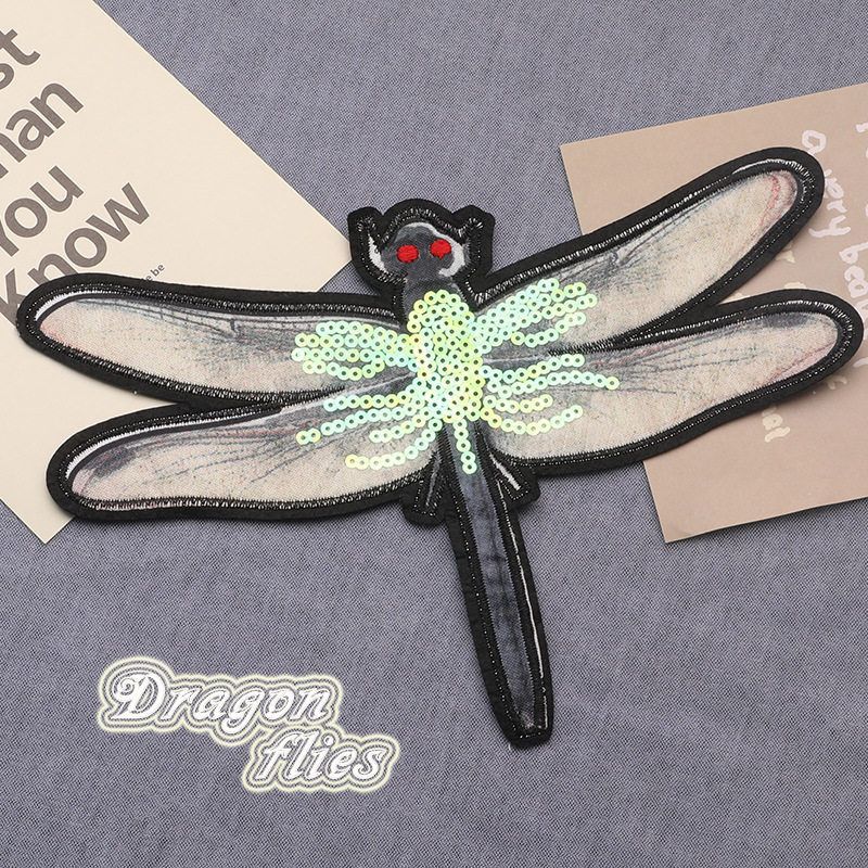 蜻蜓亮片布贴徽章补丁贴标绣花服装辅料衣帽电脑配饰布标刺绣背胶