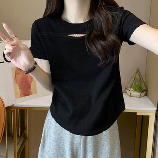 修身 镂空上衣ins短袖 辣妹t恤潮女打底学生2025夏季 显瘦设计感新款