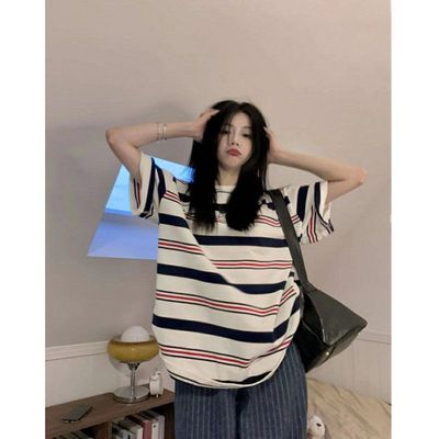 上衣体恤夏季美式百搭恤女条纹