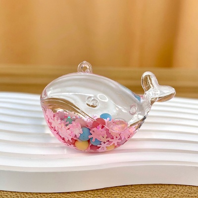 创意流沙瓶夜光入油雪花糖豆鲸鱼钥匙扣儿童可爱液体钥匙链包挂件