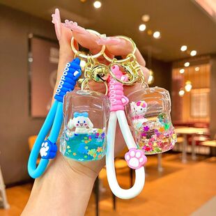 书包入油瓶小汽车甲壳虫挂件可爱流沙卡通小车钥匙扣漂浮礼品