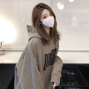 卫衣外套复古印花韩版 2024加绒上衣女潮秋冬季 学生连帽宽松女新款