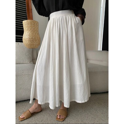 简简 松弛假日 法式天丝亚麻垂感高腰显瘦宽松A字半身裙 JJ8664