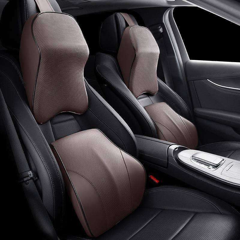 汽车头枕护颈枕靠枕四季通用记忆棉车载靠背垫汽车腰靠全皮大头枕