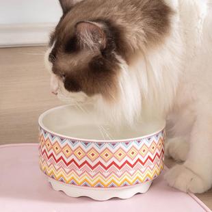 波西米亚陶瓷加热恒温狗碗猫碗防打翻防黑下巴宠物猫咪饮水碗粮碗