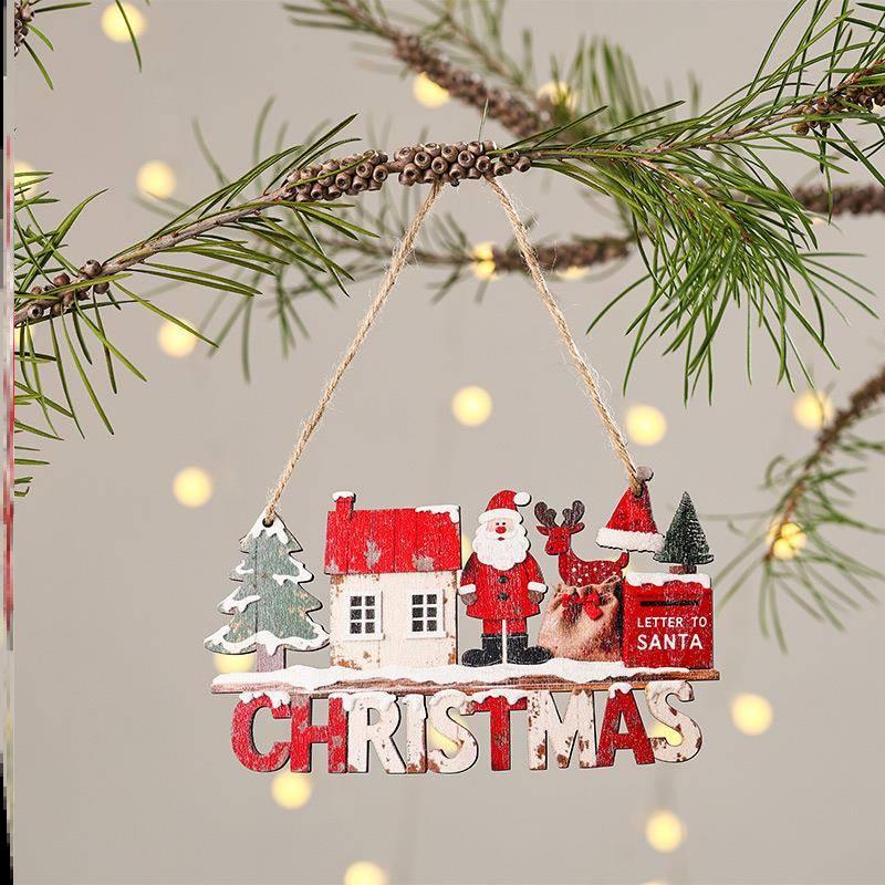 圣诞节装饰WELCOME装饰品木质字母牌挂饰圣诞欢迎门牌木制铃铛挂