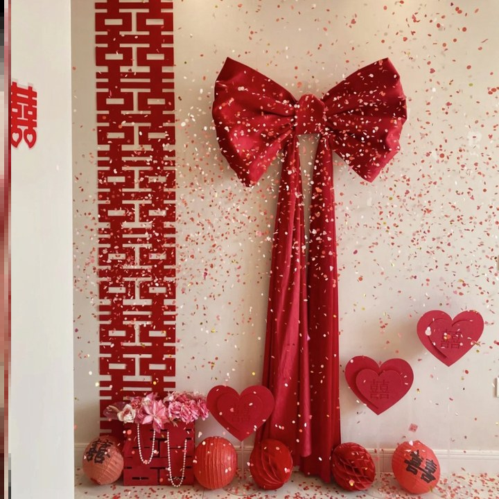 红色丝绒大蝴蝶藤条婚庆头饰发夹玻璃公主墙面房间发饰丝绒布置