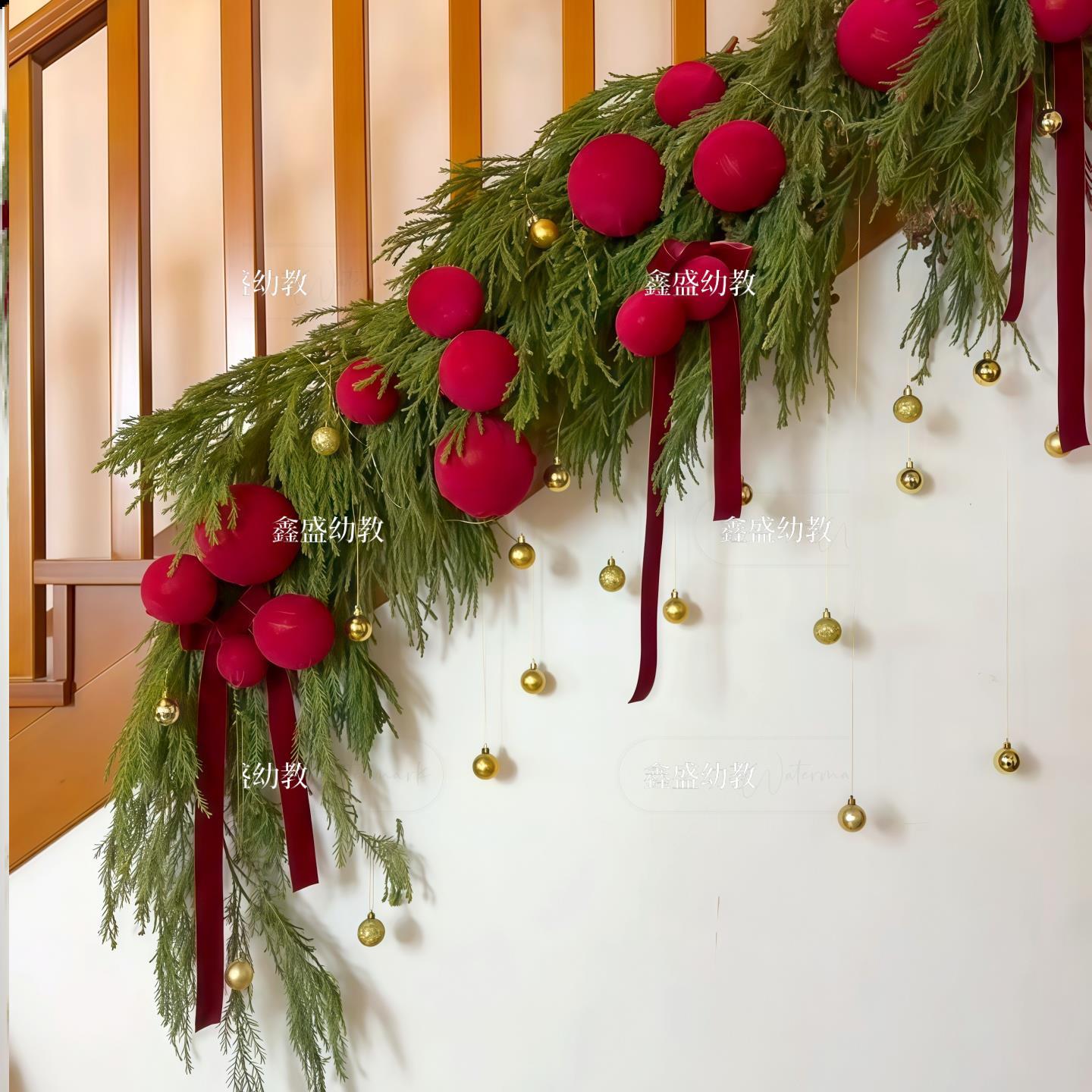 圣诞节楼梯扶手装饰仿真藤条天竺少女松柏扶梯装扮品店铺门头布置