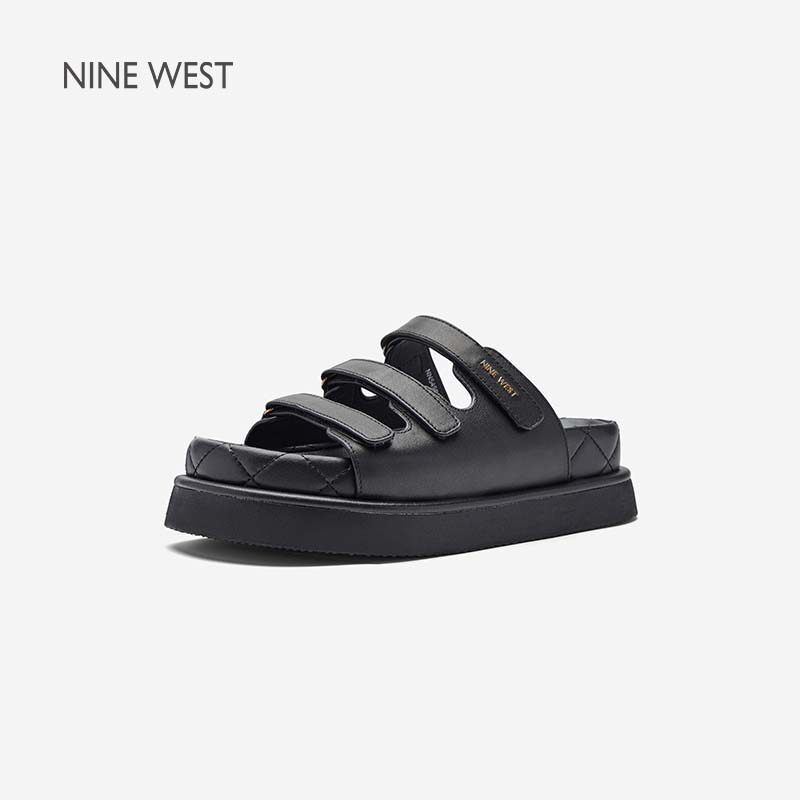 Nine West/玖熙一脚蹬懒底凉拖外穿双带扣增高松糕底百搭沙滩拖鞋