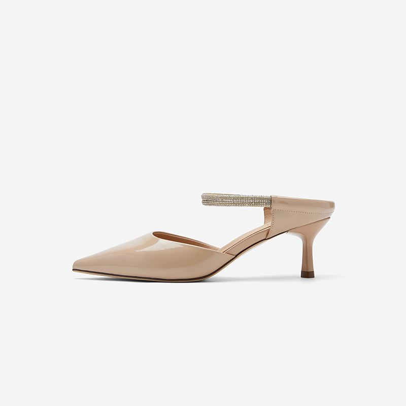 Nine West/玖熙2025年夏季新款包头凉鞋女尖头漆皮高跟通勤凉鞋女