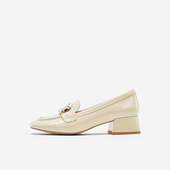 女晶钻饰扣圆头漆皮粗跟单鞋 女 West 玖熙乐福鞋 清仓款 Nine