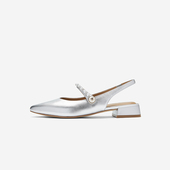 包头凉鞋 女珍银色钻绊带低跟女鞋 West 玖熙夏季 清仓款 Nine