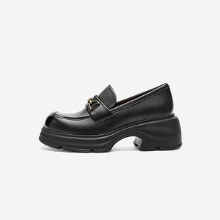 单鞋 Nine 粗高跟真皮英伦小皮鞋 玖熙2025厚底乐福鞋 West