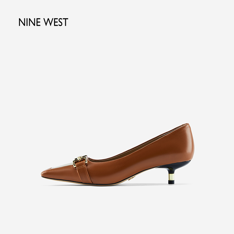 Nine West/玖熙低跟法式单鞋女气质春清仓复古99衔扣拼色职场女鞋