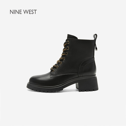 NineWest/玖熙双色绑带马丁靴女