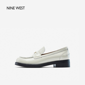 断码 玖熙夏季 清仓 Nine West 乐福鞋 圆头牛皮革9字扣平跟单鞋