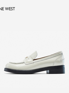 【断码清仓】Nine West/玖熙夏季乐福鞋圆头牛皮革9字扣平跟单鞋