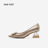 玖熙春秋透明渐变跟鞋 方扣粗跟方头单鞋 Nine West 断码 清仓