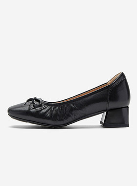 Nine West/玖熙2025方头浅口单鞋粗跟蝴蝶结优雅通勤女鞋