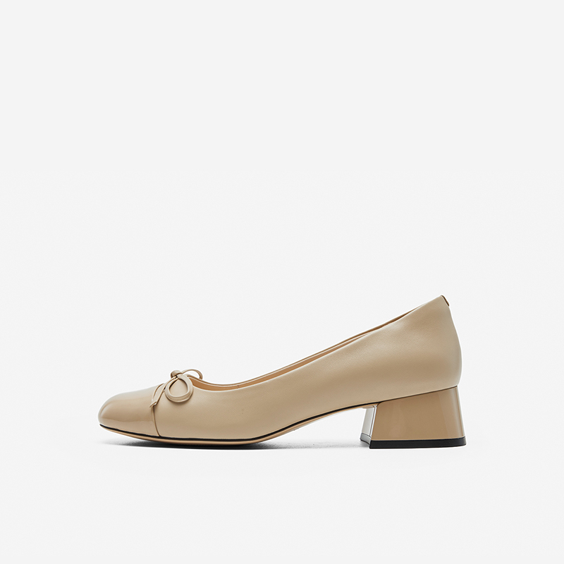Nine West/玖熙2025年春季新款浅口单鞋女蝶饰圆头粗跟中跟女鞋