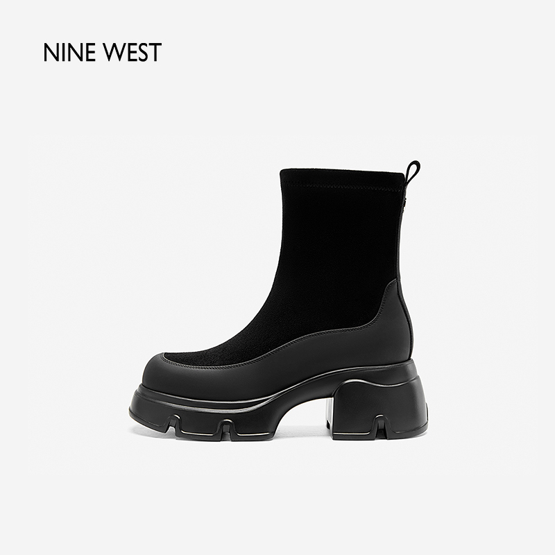 NineWest/玖熙弹力靴袜靴女粗跟