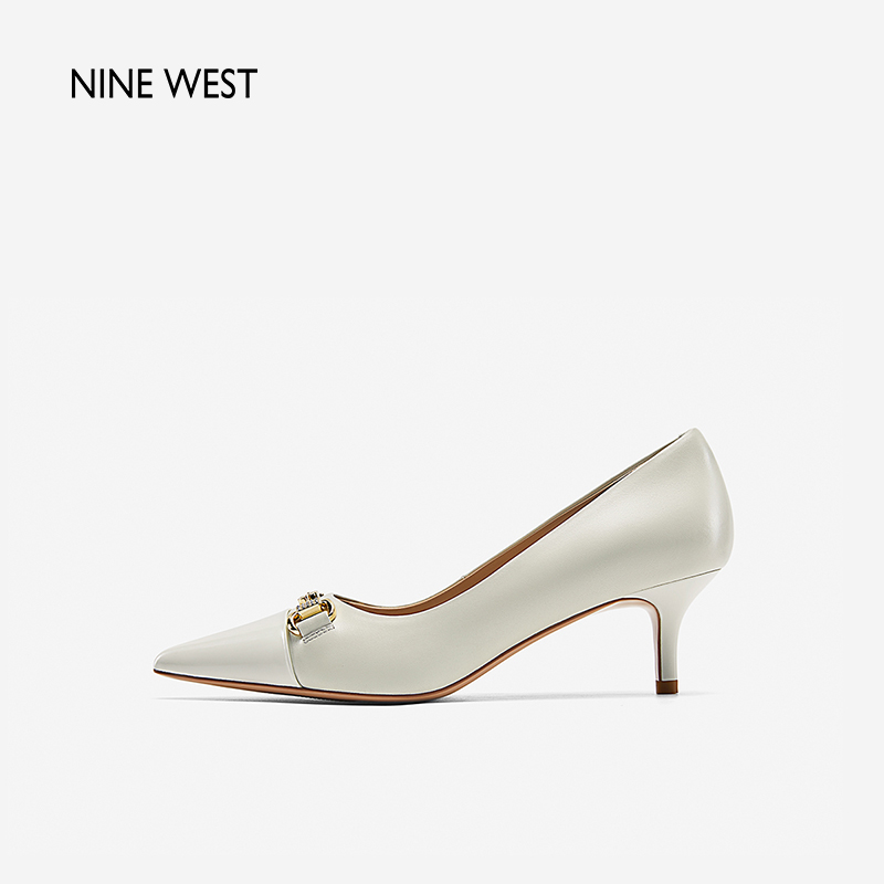 Nine West/玖熙真皮拼接尖头优雅99衔扣气质春清仓职场通勤单鞋女