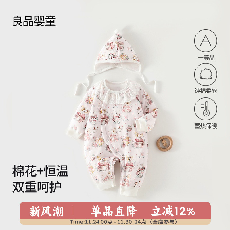 宝宝衣服秋冬新款带帽夹棉40克