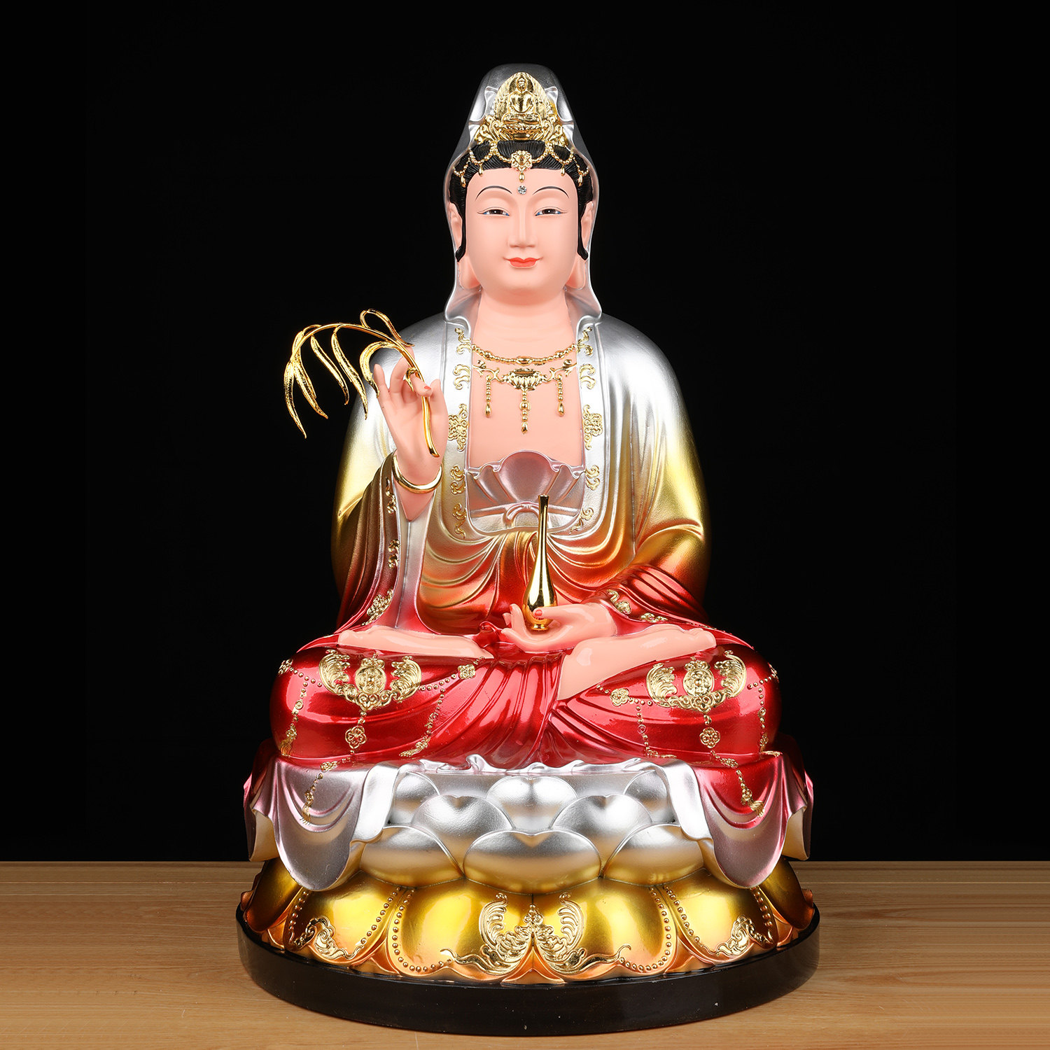 南海观音佛像家用客厅供奉保平安坐莲观世音菩萨像体真身树脂摆件